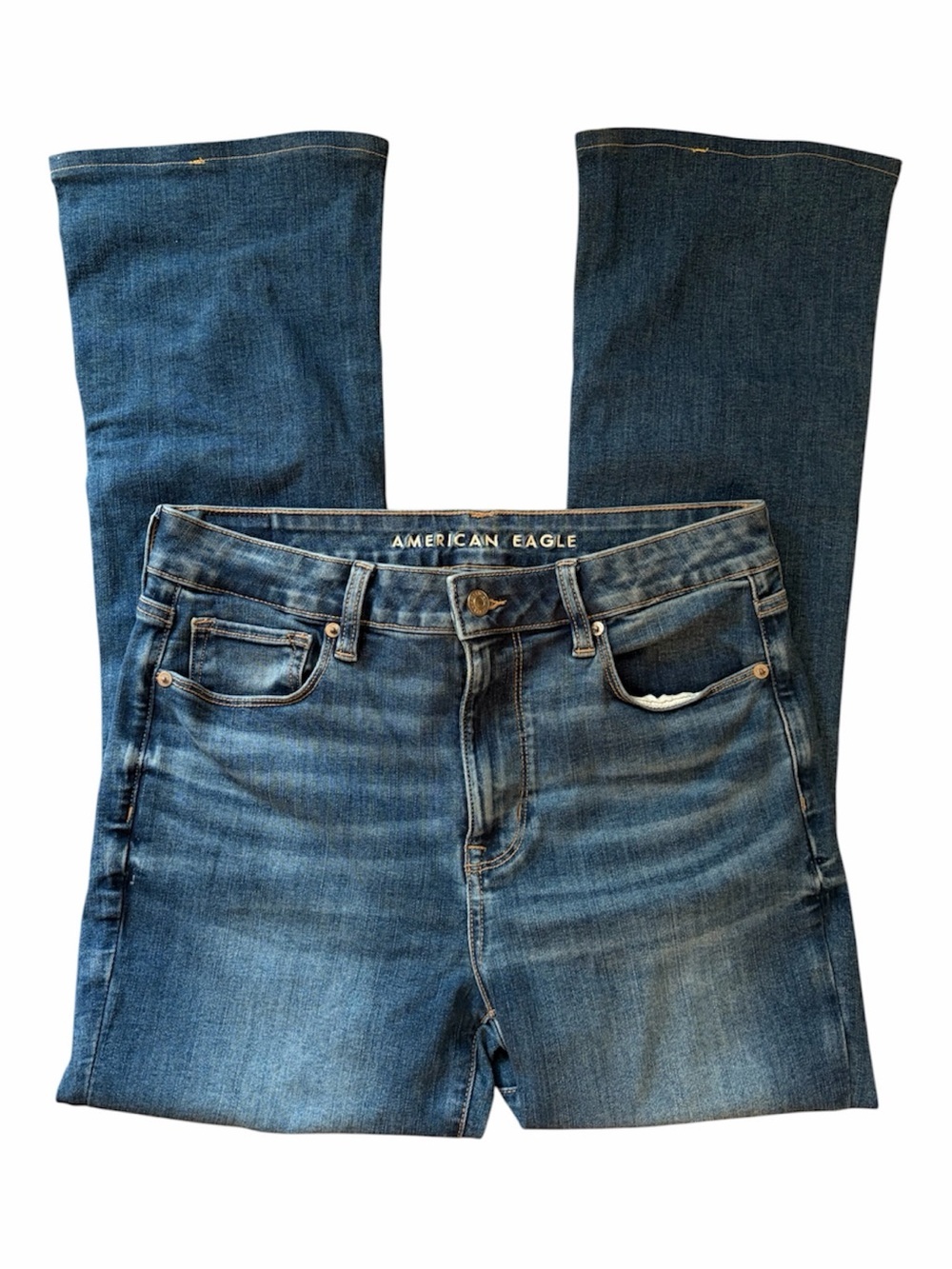 American Eagle Hi-Rise Skinny Kick Jeans Blue Denim Stretch Y2K Bootcut Flare